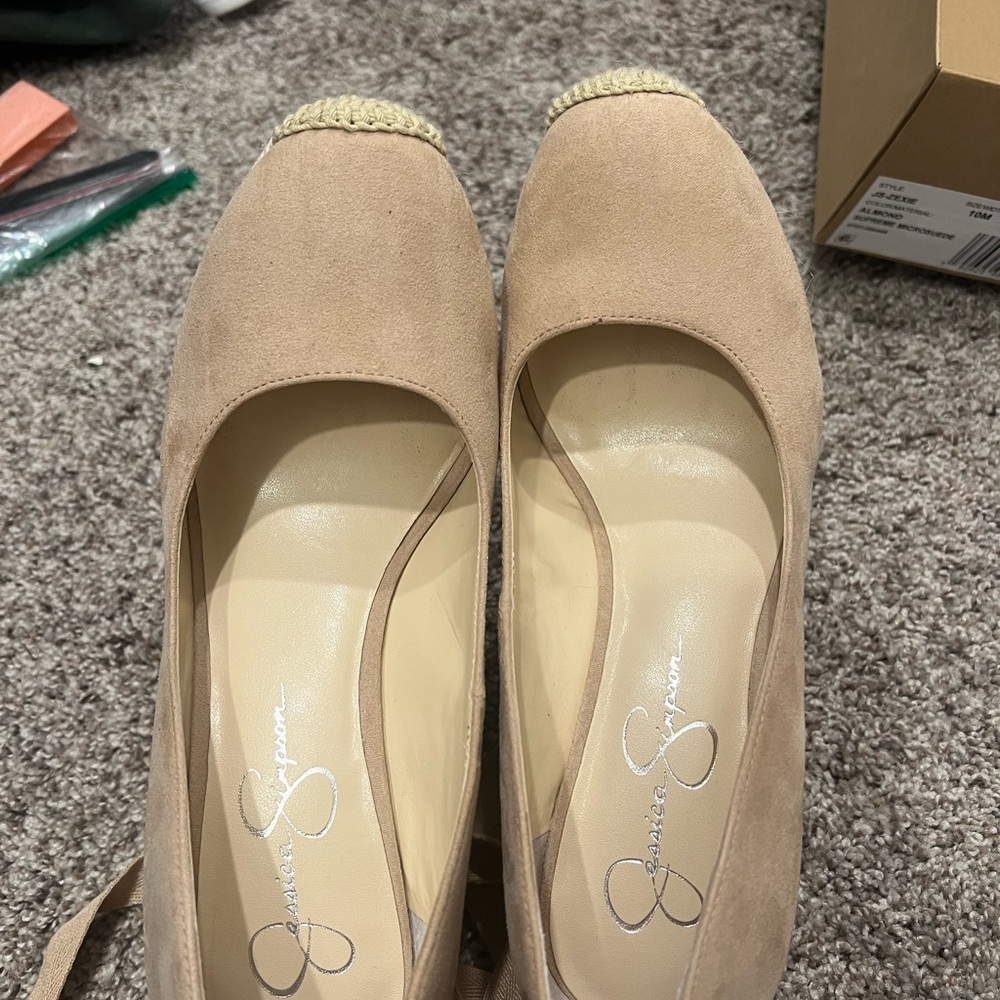 Jessica Simpson Tan Wedge Espadrilles with Ankle Ties - Picture 3 of 8